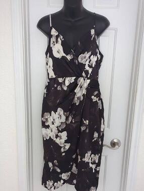 Worthington Black Floral Wrap Dress with Cream Accents